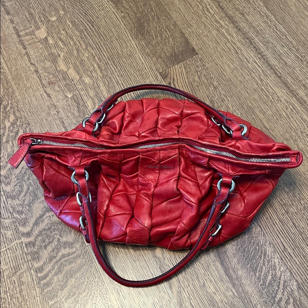 Italian Made Mauro Volponi Red Leather Tote Shoulder Bag - Picture 4 of 16